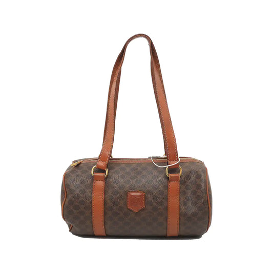 CELINE MACADAM BOSTON Brown Coated Canvas Monogrammed Single Shoulder Bag Golden hardware-(SKU)-933287333