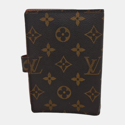 LOUIS VUITTON AGENDA Brown Coated Canvas Monogrammed Tote Handbag Golden hardware Vintage model-(SKU)-943035127