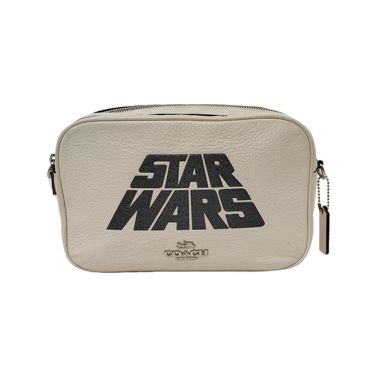 COACH Camera Bag White Leather Print Crossbody Single Shoulder Bag Silver Hardware Removable shoulder strap-(SKU)-941273974