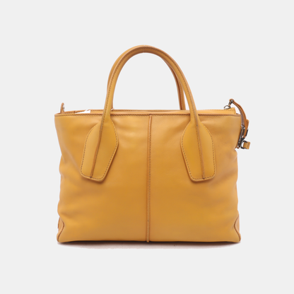 TOD'S D-Styling Ginger Yellow Leather Single Shoulder Tote Bag Silver Hardware Removable shoulder strap-(SKU)-929917405