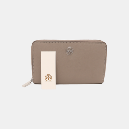 TORY BURCH Gray Leather Embossed Wallet Silver Hardware-(SKU)-14016199