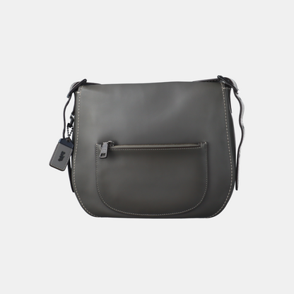 COACH SADDLE Gray leather crossbody single shoulder bag Black hardware Removable shoulder strap-(SKU)-932256406