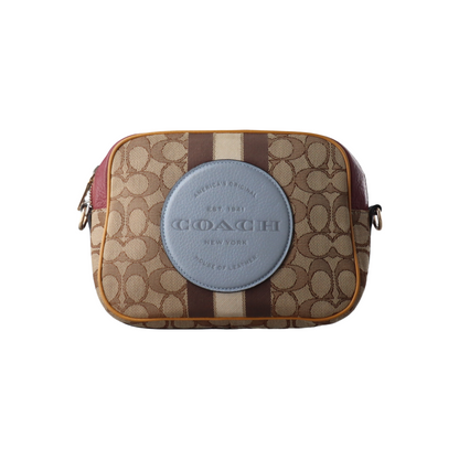 COACH DEMPSEY Brown Coated Canvas Wicker Plaid Apple Bag Crossbody Bag Single Shoulder Bag Golden hardware Removable shoulder strap-(SKU)-928259007