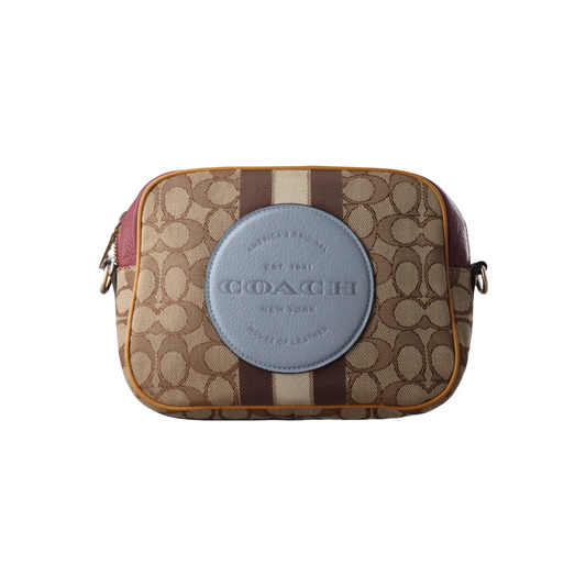 COACH DEMPSEY Brown Coated Canvas Wicker Plaid Apple Bag Crossbody Bag Single Shoulder Bag Golden hardware Removable shoulder strap-(SKU)-928259007