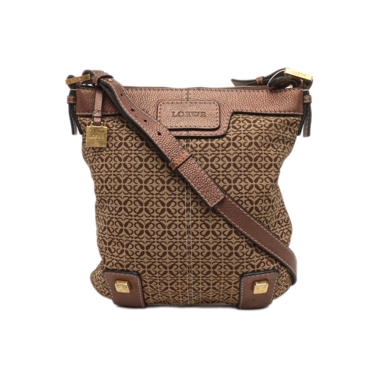 LOEWE Khaki Canvas Monogram Jacquard Single Shoulder Bag Golden hardware-(SKU)-14484696
