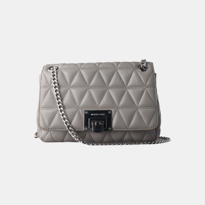 MICHAEL KORS Medium size Gray Cowhide Quilted Single Shoulder Bag Crossbody Silver Hardware-(SKU)-14349327