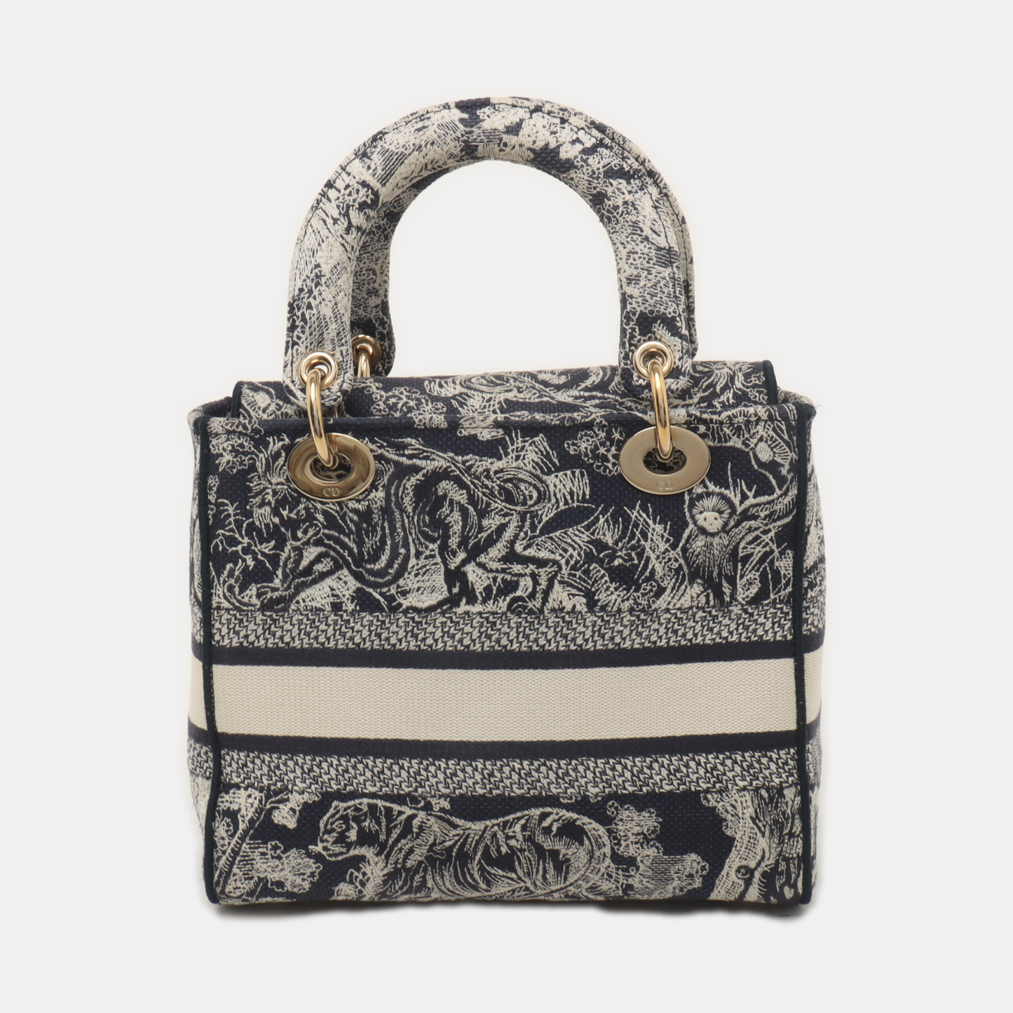 DIOR Lady D-Lite medium size blue fabric embroidered shoulder bag gold hardware detachable shoulder strap-(SKU)-934742654