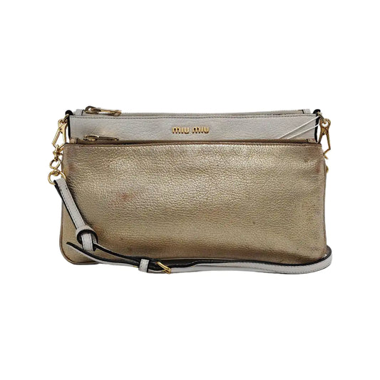 Miu Miu White Leather Crossbody Bag Golden hardware Removable shoulder strap-(SKU)-945458940