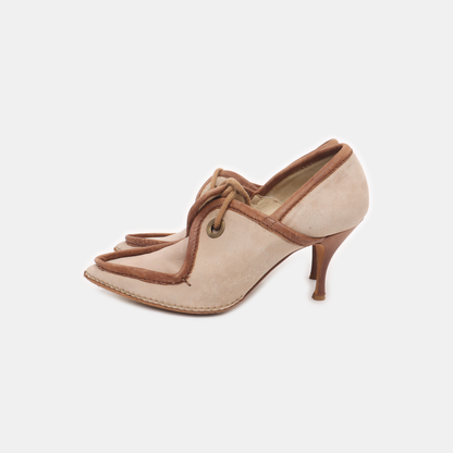 Alexander McQUEEN 38.5code Summer Gray Suede Leather Women's High Heels-(SKU)-14020631