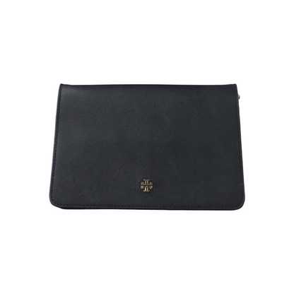 TORY BURCH York Black Leather Embossed Crossbody Single Shoulder Bag Golden hardware Removable shoulder strap-(SKU)-14436887