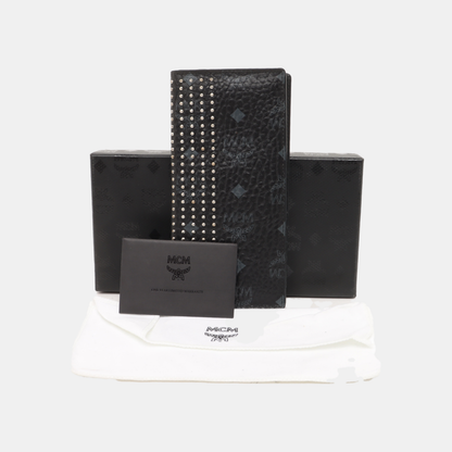 MCM Black Coated Canvas Stud Wallet Silver Hardware-(SKU)-938652403