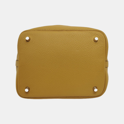 HERMÈS Picotin Lock 22 Yellow Clemence Calfskin Basket Handbag with Silver Hardware and C Stamp-(SKU)-946053978