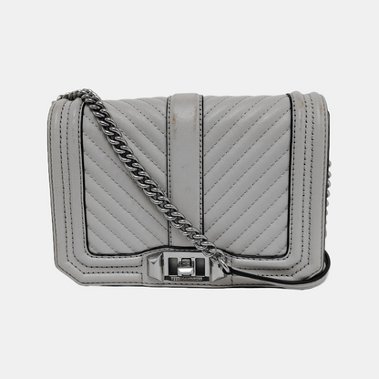 REBECCA MINKOFF Love  Small size Gray leather quilted crossbody bag/shoulder bag Silver Hardware-(SKU)-943935965