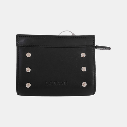 LOEWE Black Leather Studs Wallet Silver Hardware-(SKU)-943658143