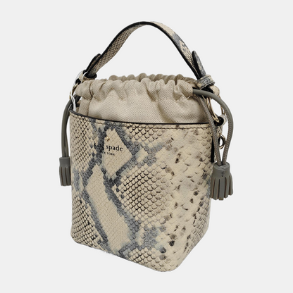 Kate Spade Bucket bag White leather snake-pattern shoulder bag/handbag/crossbody bag Golden hardware Removable shoulder strap-(SKU)-942670140
