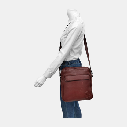 GUCCI Burgundy Cowhide Single Shoulder Bag Crossbody Bag Silver Hardware-(SKU)-944837451