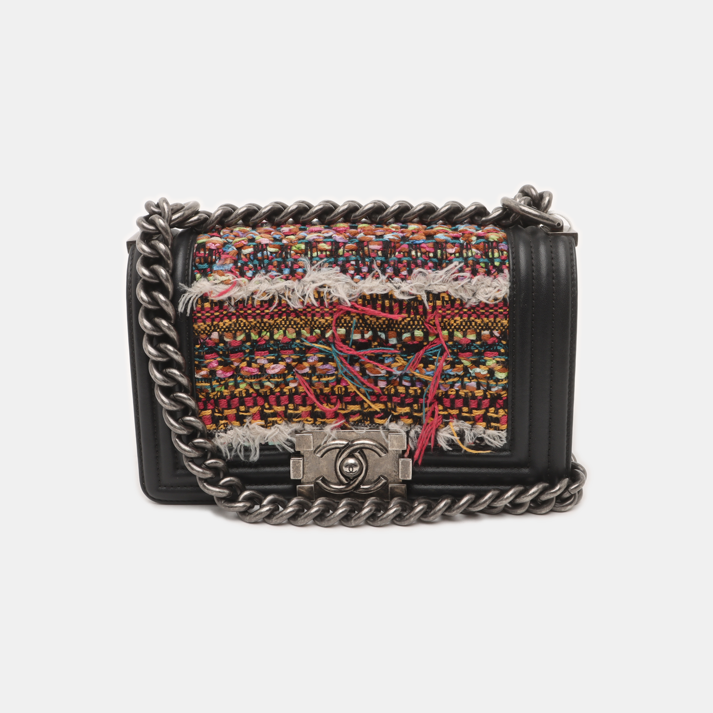 CHANEL BOY CHANEL Small Multicolor Embossed Leather Shoulder Bag Crossbody Palladium Hardware 20 Clasp Removable Strap-(SKU)-931095123