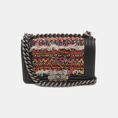 CHANEL BOY CHANEL Small Multicolor Embossed Leather Shoulder Bag Crossbody Palladium Hardware 20 Clasp Removable Strap-(SKU)-931095123