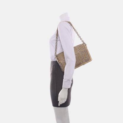 VERSACE Brown Coated Canvas Quilted Single Shoulder Bag Golden hardware-(SKU)-13724290