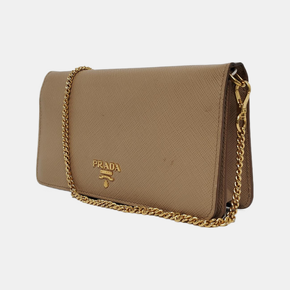 PRADA Khaki Calfskin Crossgrain Crossbody Bag Single Shoulder Bag Golden hardware Removable shoulder strap-(SKU)-941086582