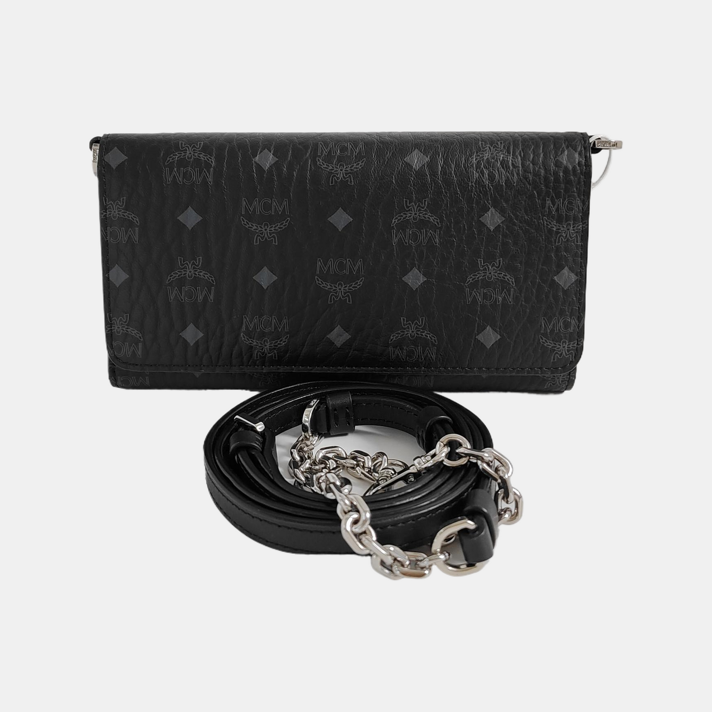 MCM Black Coated Canvas Monogram Crossbody Bag Single Shoulder Bag Silver Hardware Removable shoulder strap-(SKU)-941692288