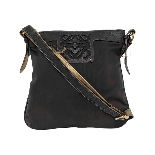 LOEWE Black Canvas Single Shoulder Bag Crossbody Bag Silver Hardware-(SKU)-943657532