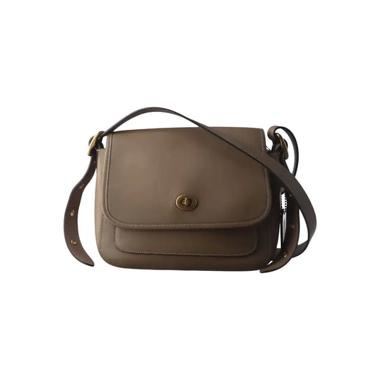 COACH RAMBLER Elephant Gray Calfskin Leather Crossbody Bag Golden hardware Removable shoulder strap-(SKU)-933856249