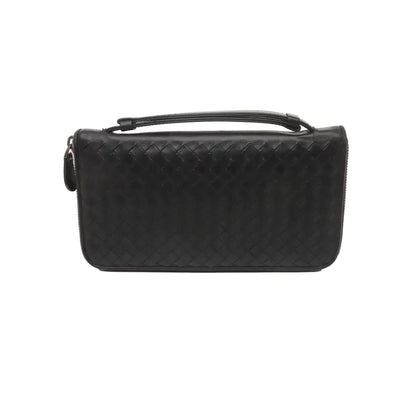 BOTTEGA VENETA Black Cowhide Woven Wallet Black hardware-(SKU)-932935096