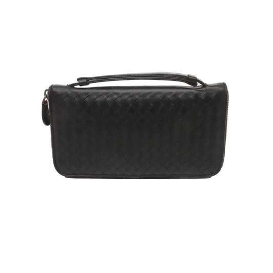 BOTTEGA VENETA Black Cowhide Woven Wallet Black hardware-(SKU)-932935096