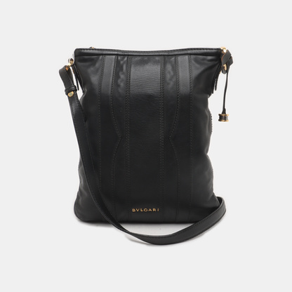 BVLGARI Black Leather Crossbody Bag Single Shoulder Bag Golden hardware Removable shoulder strap-(SKU)-929674210