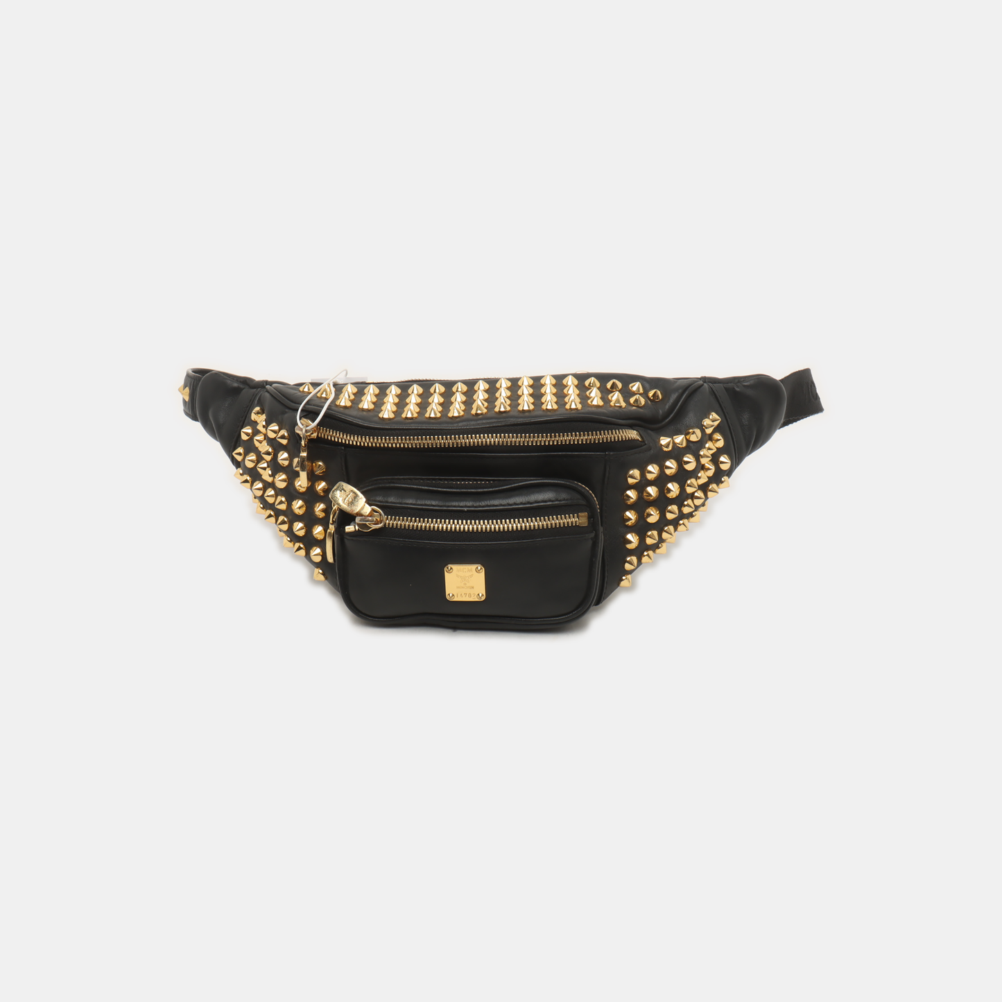 MCM Black Leather Studs Waist Bag Golden hardware-(SKU)-940042449