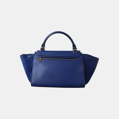CELINE TRAPEZE Small size Blue Calfskin Swing Bag Single Shoulder Bag Handbag Golden hardware Removable shoulder strap-(SKU)-14291414