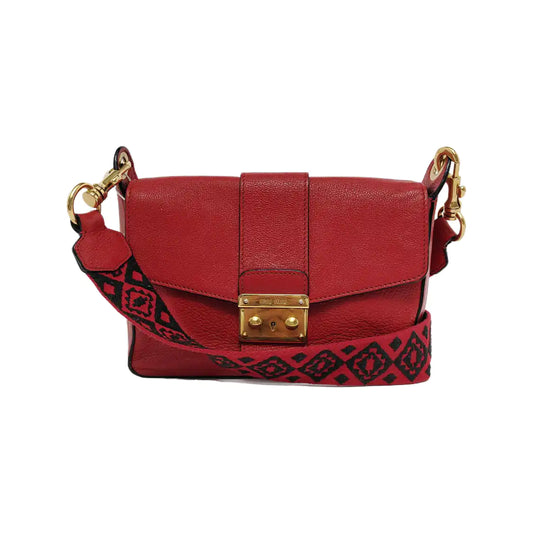 Miu Miu Red Cowhide Floral Single Shoulder Bag Tote Bag Crossbody Golden hardware Removable shoulder strap-(SKU)-945183259