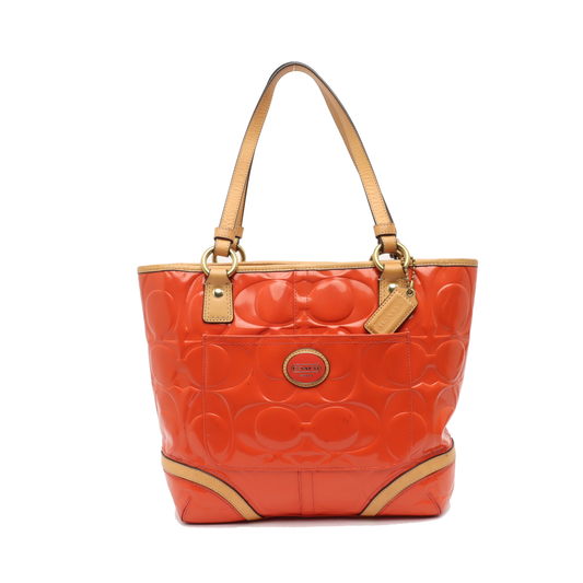 COACH Tote bag Crimson Patent Leather Monogram Embossed Single Shoulder Bag Crossbody Bag Handbag Silver Hardware-(SKU)-11812789