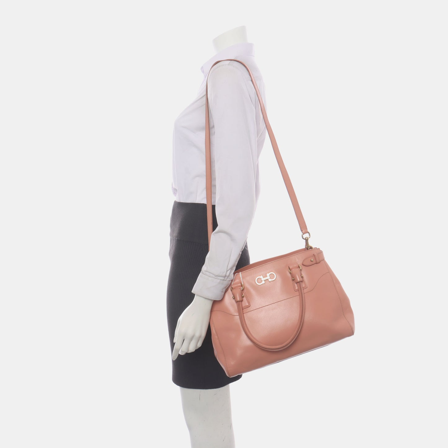 FERRAGAMO Batik Small size Pink Leather Embossed Single Shoulder Bag Handbag Crossbody Golden hardware Removable shoulder strap-(SKU)-935373513