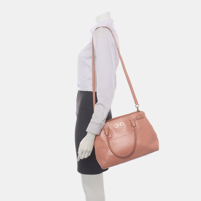FERRAGAMO Batik Small size Pink Leather Embossed Single Shoulder Bag Handbag Crossbody Golden hardware Removable shoulder strap-(SKU)-935373513