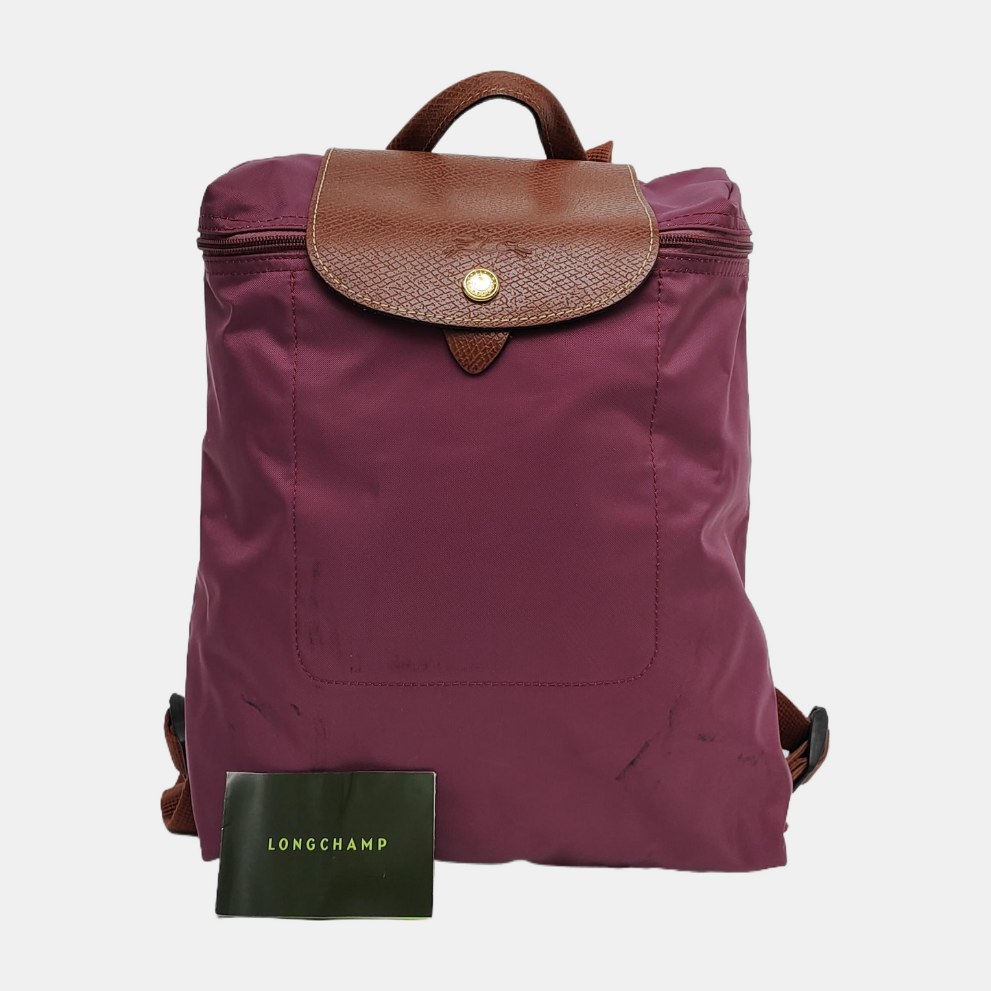 LONGCHAMP Le Pliage Medium size Plum Red Nylon Backpack Handbag Golden hardware-(SKU)-942661340