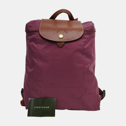LONGCHAMP Le Pliage Medium size Plum Red Nylon Backpack Handbag Golden hardware-(SKU)-942661340