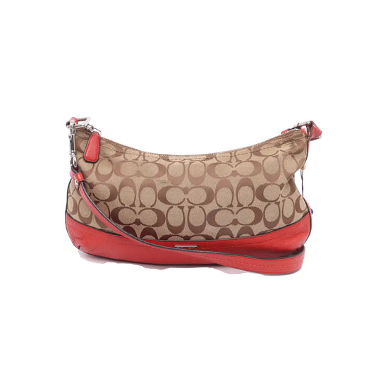 COACH Khaki Canvas VV Floral Single Shoulder Bag Handbag Crossbody Bag Silver Hardware-(SKU)-13751444