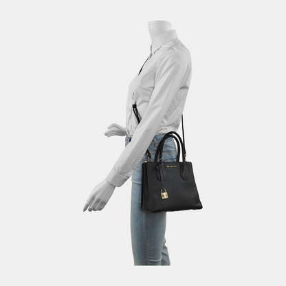 MICHAEL KORS Mercer Medium size Dark Blue Calf Leather Crossbody Shoulder Bag Tote Golden hardware Removable shoulder strap-(SKU)-943526572