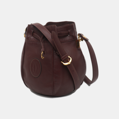 Cartier Bucket bag Burgundy Cowhide Single Shoulder Bag Crossbody Bag Golden hardware-(SKU)-935400465