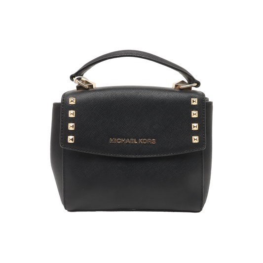MICHAEL KORS Black Leather Embossed Studs Single Shoulder Bag Crossbody Bag Handbag Golden hardware Removable shoulder strap-(SKU)-933988480