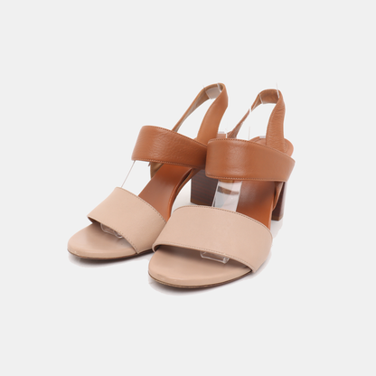 Chloé 37code Summer Light Brown Leather Women's High Heel Sandals-(SKU)-14014219