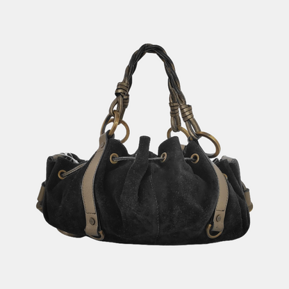 GIVENCHY Tote bag Black suede fringed woven handbag Golden hardware-(SKU)-943630659