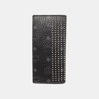 MCM Black Coated Canvas Stud Wallet Silver Hardware-(SKU)-938652403