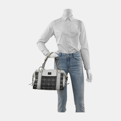 MCM Gray Fabric Jacquard Single Shoulder Bag Silver Hardware-(SKU)-943696572