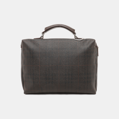 BURBERRY Dark brown coated canvas printed handbag Silver Hardware-(SKU)-14497156