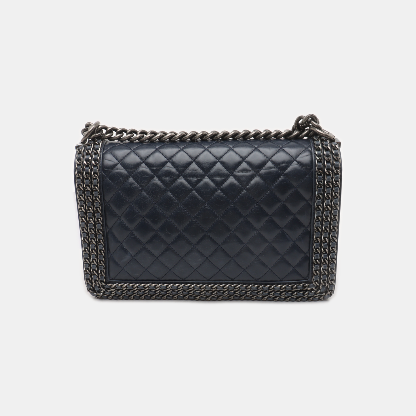 CHANEL BOY CHANEL Large Dark Blue Calfskin Quilted Shoulder Bag Backpack with Detachable Strap Rhodium Hardware 21 Compartments-(SKU)-931094440