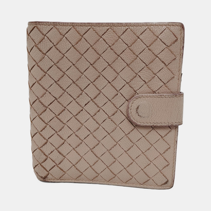 BOTTEGA VENETA Beige Calfskin Woven Wallet Silver Hardware-(SKU)-945922858