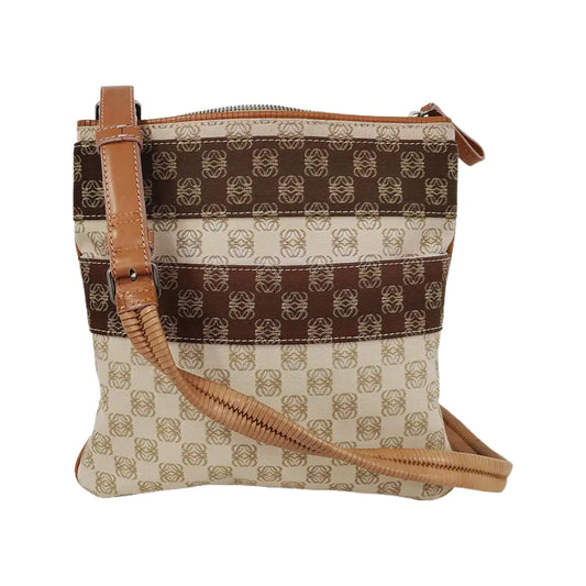 LOEWE Khaki canvas old flower floral single shoulder bag crossbody bag Silver Hardware Removable shoulder strap-(SKU)-944298233